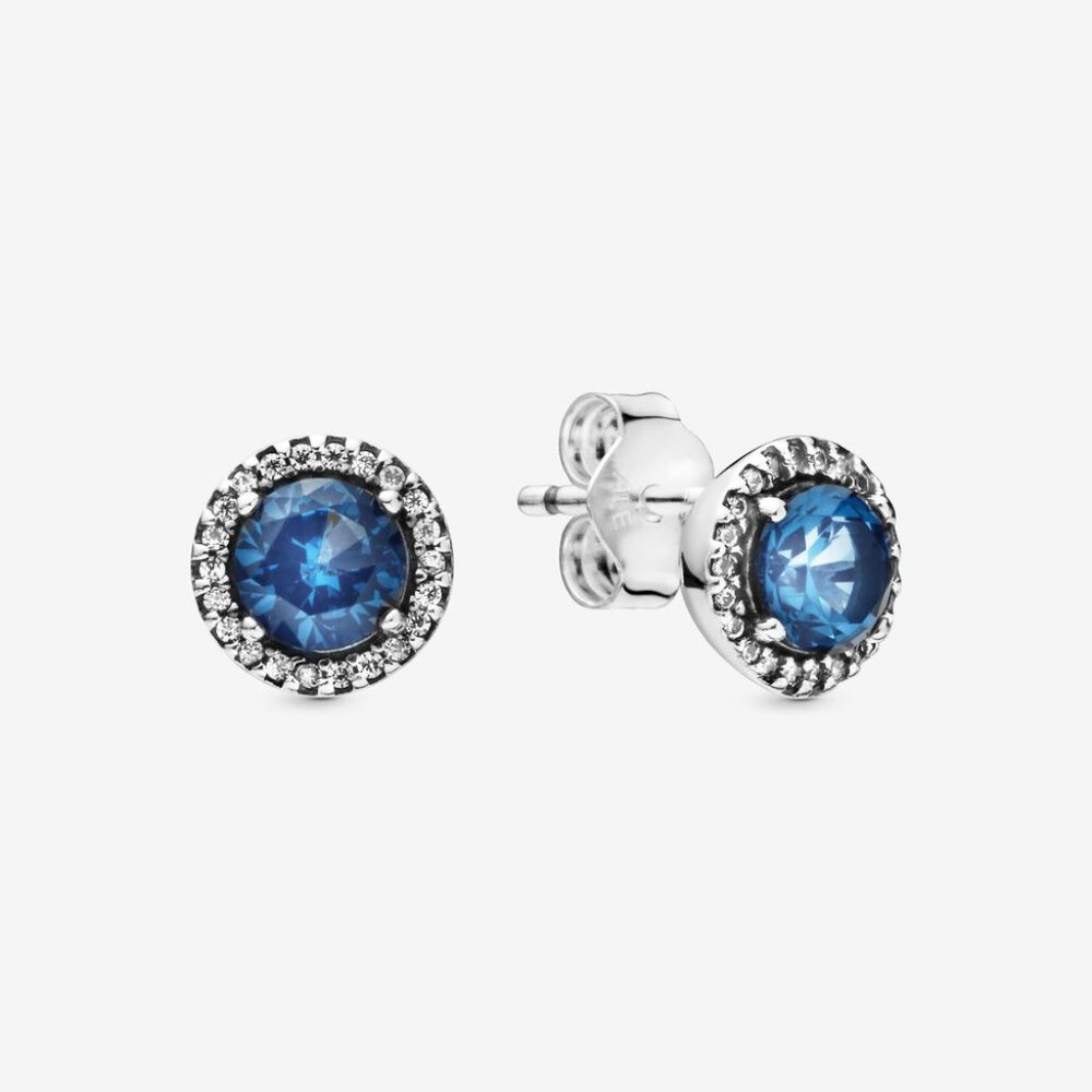 ~NEW~ Pandora Blue Round Sparkle Stud CZ Earrings